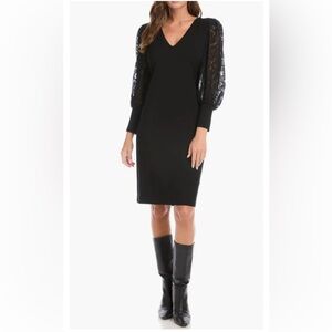 Karen Kane Lace Long Sleeve Black Sheath Dress size XS Knee length NWT